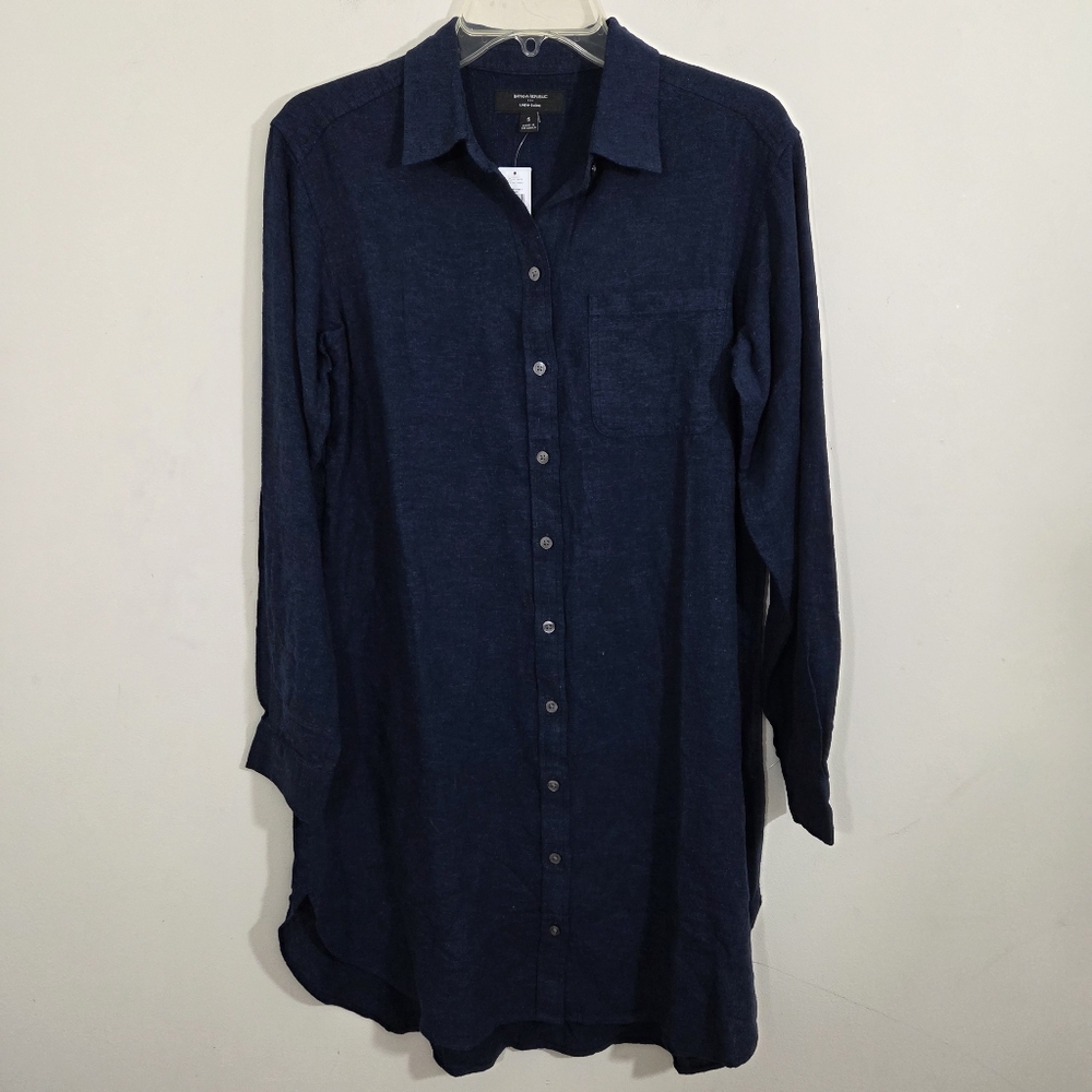 NWT Banana Republic Linen Blend Shirt Dress Navy Blue Mini Size Small - Picture 3 of 11